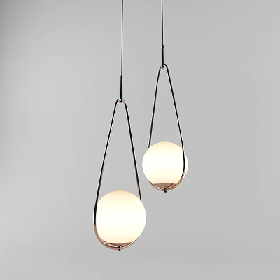 Modern Interior Design Pendant Lights With White Spherical Shades And Black Metal Frames 3d model