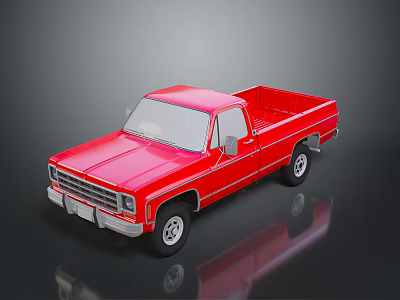 Red Classic Single Cab Pickup Truck Model With Black Wheels And Reflective Surface 3d model