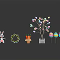 Easter Decorative Setup With Rabbit Figure Egg Tree Carrot Pot And Colorful Eggs 3d model