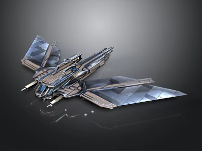 Futuristic Sci Fi Spaceship With Advanced Aerodynamic Metallic Wing Structure Design 3d model