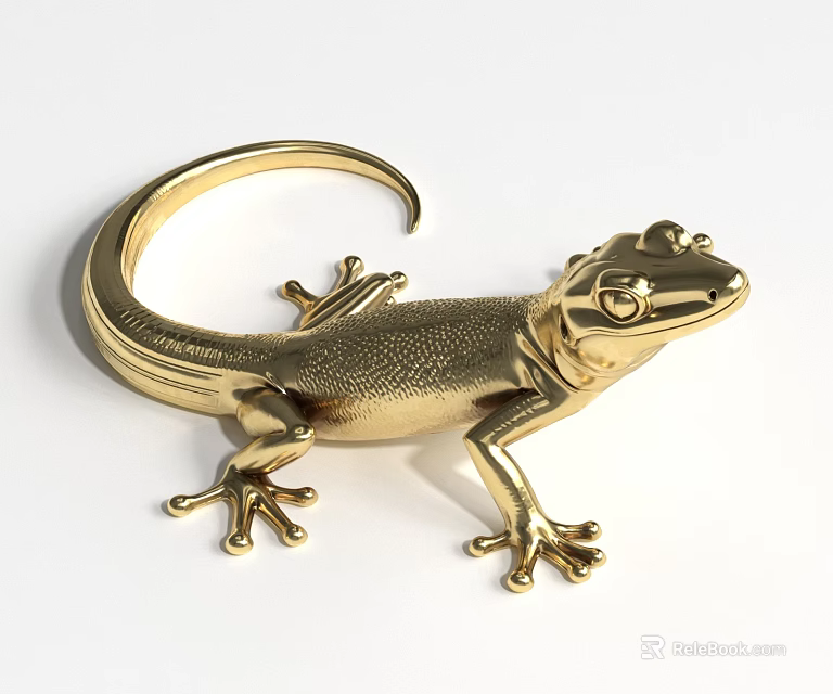Golden Lizard Landscape Sculpture with Realistic Metallic Shiny Detailed Design 3d model 