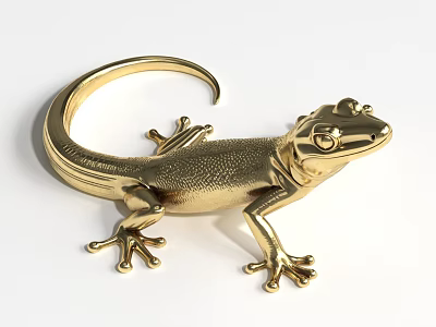 Golden Lizard Landscape Sculpture with Realistic Metallic Shiny Detailed Design 3d model