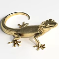 Golden Lizard Landscape Sculpture with Realistic Metallic Shiny Detailed Design