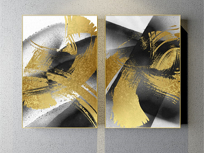 Modern abstract painting gold and silver abstract color block decorative painting model