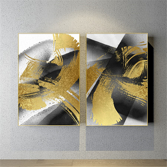 Modern abstract painting gold and silver abstract color block decorative painting 3d model