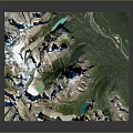 3D Terrain Model Featuring Mountain Ranges Blue Water Bodies And Green Vegetation Areas