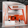 Modern Exhibition Booth With Orange White Design Structure Furniture And Display Screens