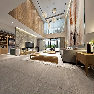 New Chinese Duplex Living Room Villa Duplex Living Room 3d model