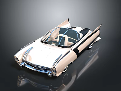 Vintage Classic Car With Streamlined Body Open Top Tail Fins And Shiny Finish 3d model