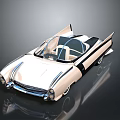 Vintage Classic Car With Streamlined Body Open Top Tail Fins And Shiny Finish