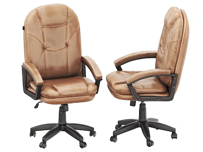 Brown Leather Office Chair With Padded Backrest Armrests And Five Star Caster Base 3d model
