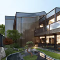 Modern Townhouse With Unique Roof Design And Metal Strip Facade Surrounded By Greenery And Fence