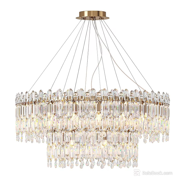 Elegant Crystal Chandelier With Multi Layered Sparkling Design And Bright Illumination 3d model 