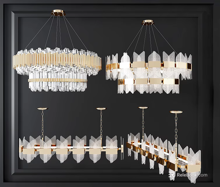 Various Modern Crystal Chandeliers With Golden Frames And Transparent Crystal Elements 3d model 