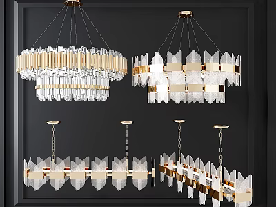 Various Modern Crystal Chandeliers With Golden Frames And Transparent Crystal Elements 3d model