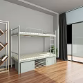 Modern Metal Frame Bunk Bed With Storage Drawers And Wooden Bookshelf