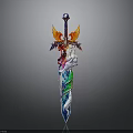 Fantasy Decorative Sword With Blue Gemstone Wing Decoration And Colorful Blade
