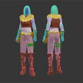 Character Costume Design Front And Back View With Brown Vest White Top And Leather Boots