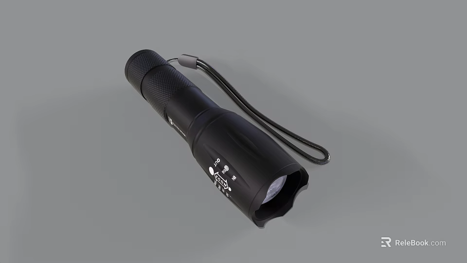 Black Flashlight With Wrist Strap Textured Surface And Compact Design For Daily Use 3d model 