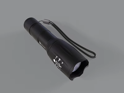 Black Flashlight With Wrist Strap Textured Surface And Compact Design For Daily Use 3d model
