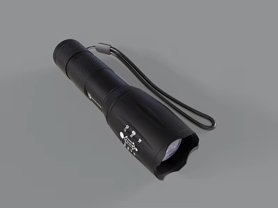 Black Flashlight With Wrist Strap Textured Surface And Compact Design For Daily Use 3d model