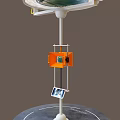 White Pole Structure With Orange Square Box Yellow Handles And Hanging Tablet Displaying 3d model