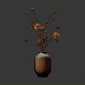 Textured Orange Blue Gradient Vase With Orange Flowers And Brown Stems