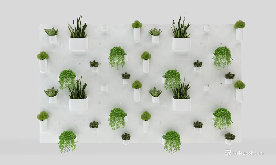 Creative Bonsai Plants In White Pots For Modern Interior Wall Decor 3d model