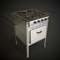 Vintage Kitchen Stove With Four Burners Metal Grates White Body And Drawer