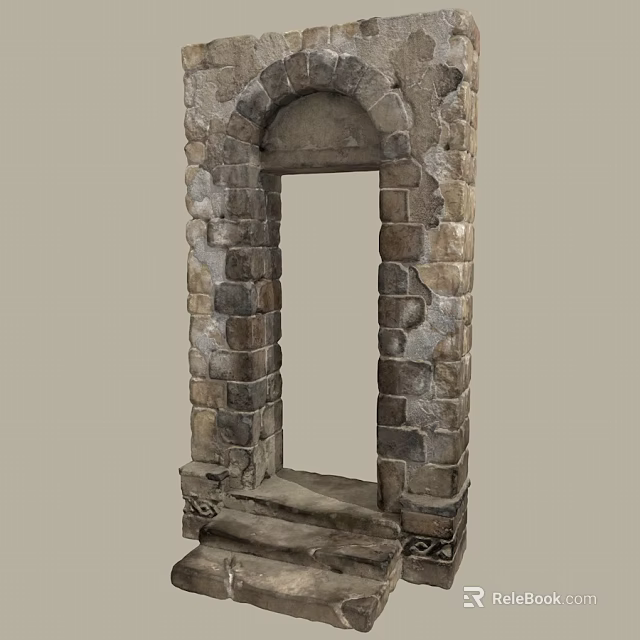 Ancient Stone Archway Architectural Element with Brick Construction and Medieval Design Features 3d model 