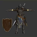 Decorative Medieval Knight Armor Figurine With Wooden Shield And Intricate Design For Home Decor
