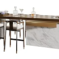 Sleek Modern Bar Counter With Marble Surface And Metal Bar Stools 3d model