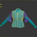 Elegant Blue Polka Dot Long Sleeve Shirt With Ruffled Cuffs And Flared Hem Design