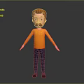 Cartoon Man Character With Brown Hair Mustache Orange Shirt Blue Pants Standing On Gray Background