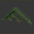 Green Industrial Structure Featuring Circular Pipes Staircase And Metal Railing