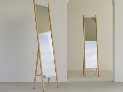 Stylish Floor Mirrors with Light Wooden Frames in Minimalist Room and Arched Doorway 3d model