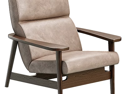 Light Brown Leather Single Sofa With Modern Wooden Arms For Living Room 3d model