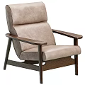 Light Brown Leather Single Sofa With Modern Wooden Arms For Living Room