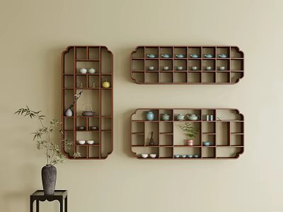 Quiet Style New Chinese Style Storage Rack Tea Set Tea Cup Duobao Pavilion 3d model