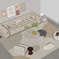 Cream wind sofa coffee table combination three-seat sofa coffee table lazy sofa carpet venetian blind 3d model
