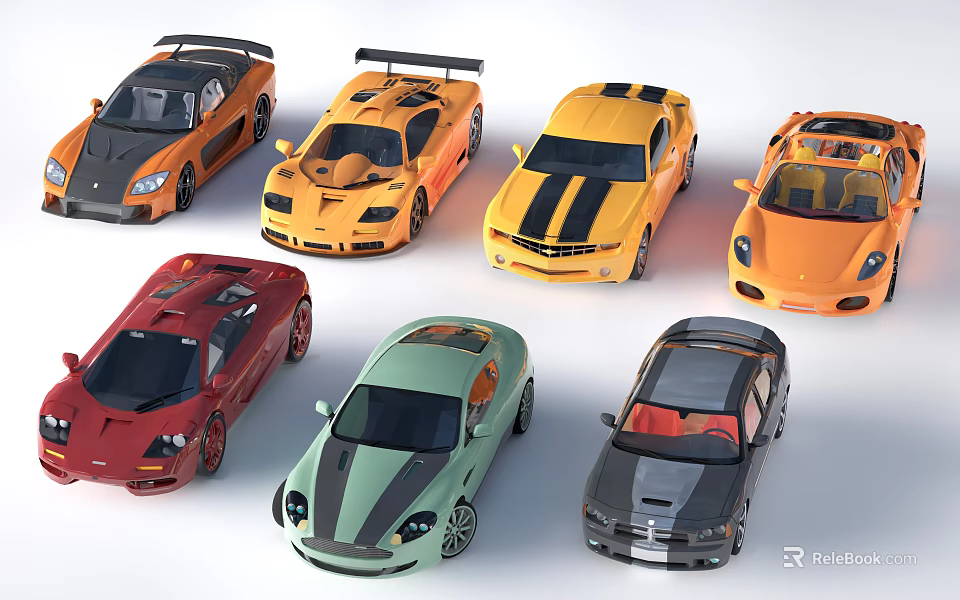Colorful Sports Cars Collection Featuring Various Models And Bright Hues 3d model 