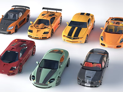 Colorful Sports Cars Collection Featuring Various Models And Bright Hues 3d model