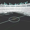 Football Stadium With Green Grass Field White Lines And Blue Seats