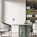 Modern Restaurant Interior With Marble Dining Table Upholstered Chairs And Decorative Wall Panel 3d model