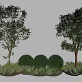 Garden Landscape Featuring Two Arbors Round Shrubs And Surrounding Greenery