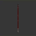 Sturdy Red Metal Walking Cane With Curved Handle And Supportive Base 3d model