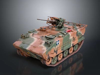 Military Camouflage Tank In Green Brown With Turret Armament And Detailed Tracks 3d model