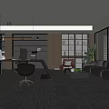 Modern Open Office Interior Design With Bookshelves Sofa Desk And Green Plants