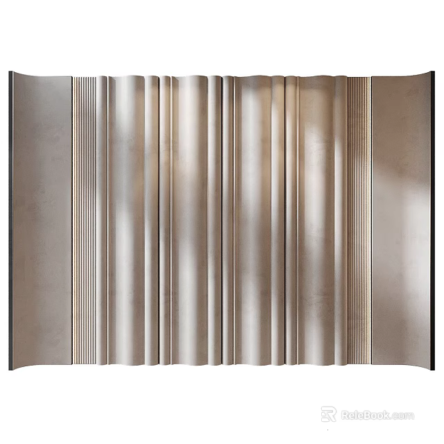 Modern Metal Wall Decor With Vertical Stripes Wavy Design And Glossy Finish 3d model 