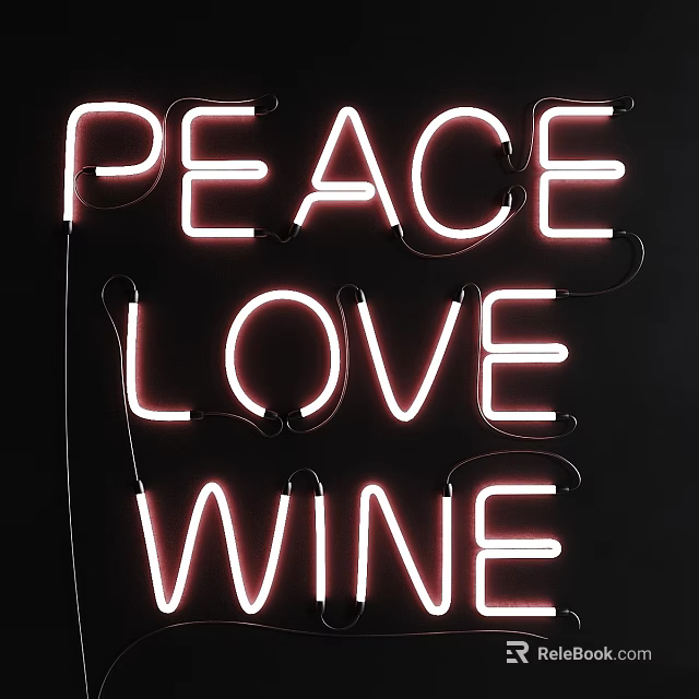 Neon Light Box with Peace Love Wine Bright Glowing Letter Design 3d model 